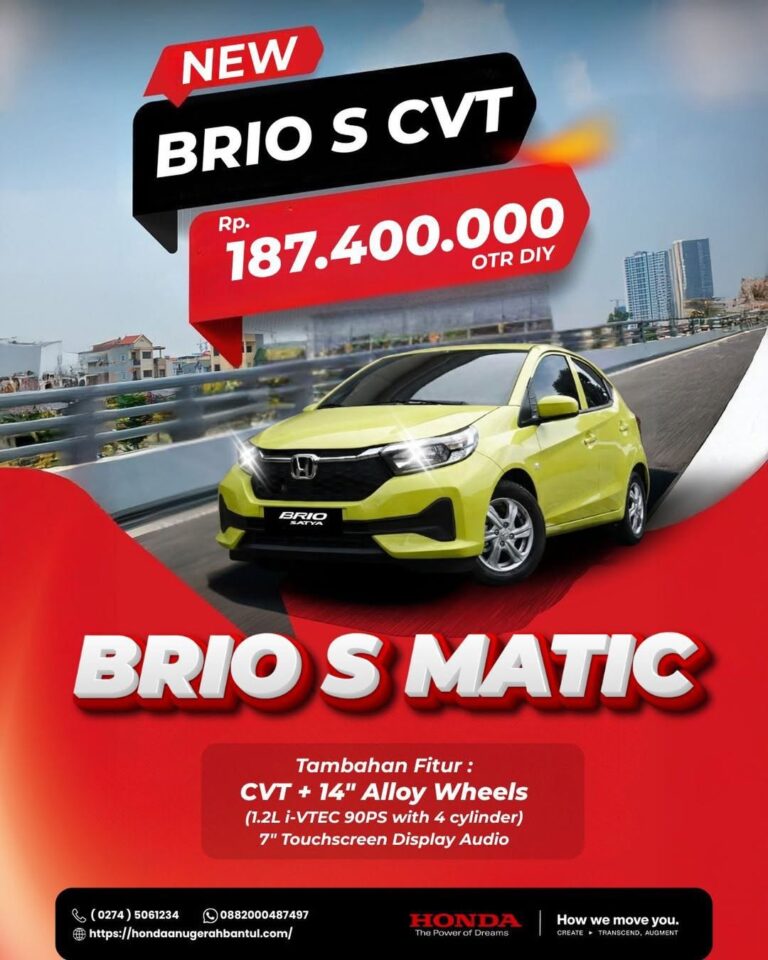 🚗 NEW Honda Brio S MaticMulai Rp 187.400.000 OTR DIYKecil-kecil cabe rawit 🔥✔ Transmisi CVT –
